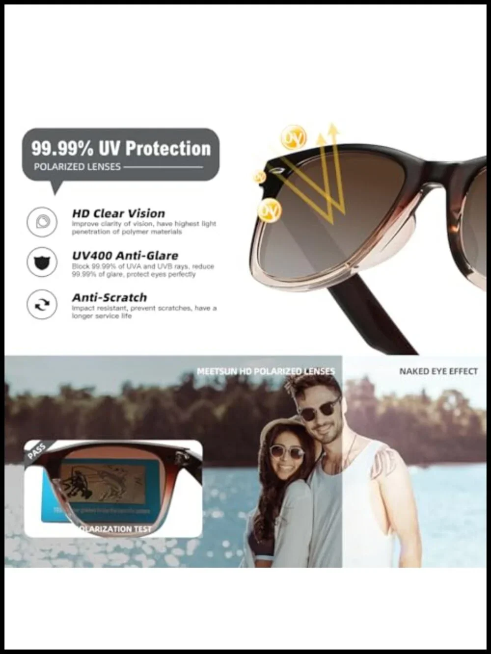 Polarized Square Frame Sunglasses UV Protection Driving